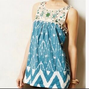 Anthropologie Floreat Cascata Embroidered Pom Pom Tunic Top XS